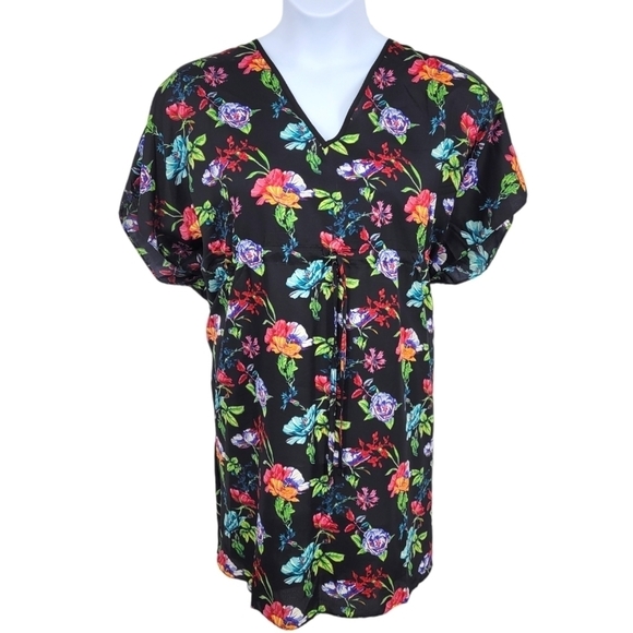 Winlar Womens Satin Floral Knee Length Caftan Beach Cover Up One Size - Picture 1 of 12